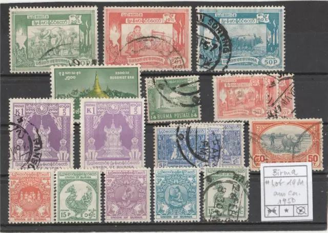 Birma 15 versch.Marken + Doppelte, Lot gemischt (xx/x/o)