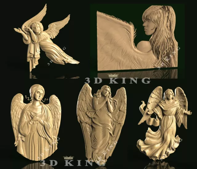 5 Pcs 3D STL Models ANGEL THEME for CNC Router Aspire Artcam 3D Printer Carving