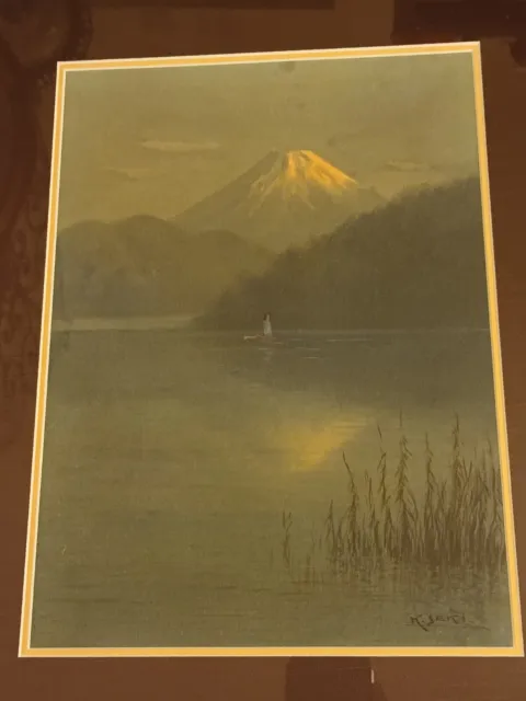 K. Seki Original Japanese "Mt. Fuji At Dusk" Landscape Watercolor Painting c1930