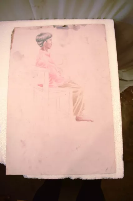 Vintage Painting Sketch Color Pencil Drawing Hand Drawn Man Sitting On Table"3