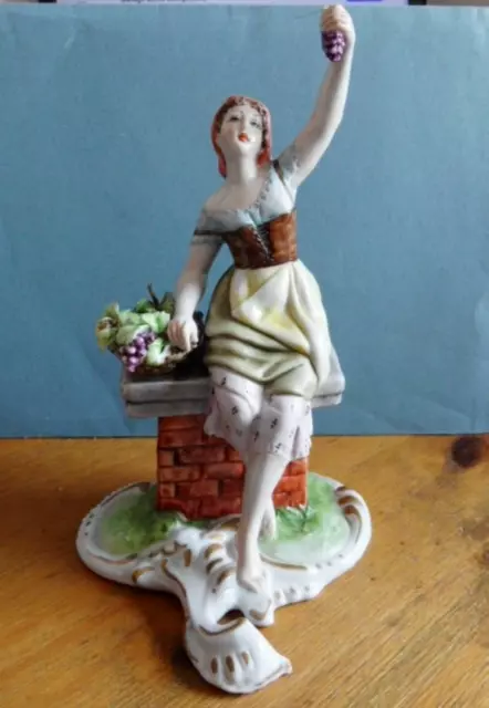 Vintage Porcelain Capodimonte Figurine Girl with Grapes&Basket V. LAMAGNA