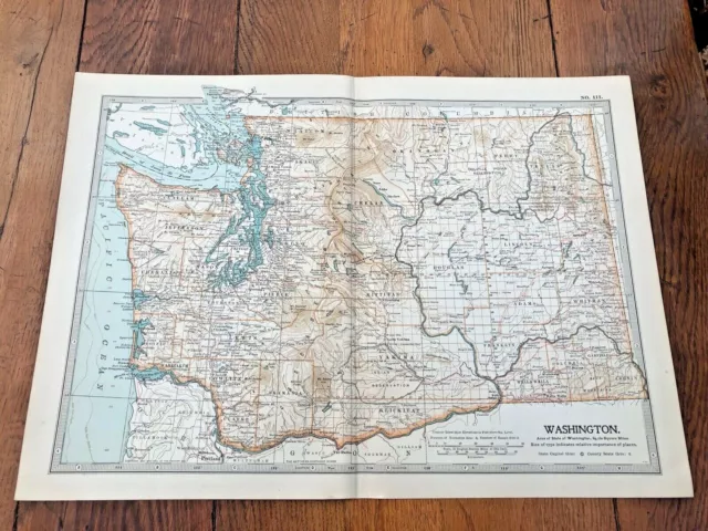 1903 large colour fold out map titled " washington "