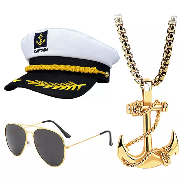 Unisex Hat Halloween Sunglasses Gift Captain Role-Playing Necklace Cosplay Set