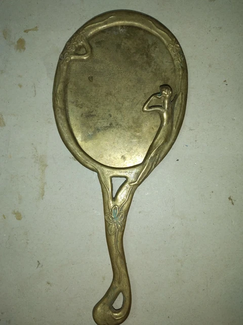 Antico Specchio Epoca Deco' Anni 20/30 In Bronzo