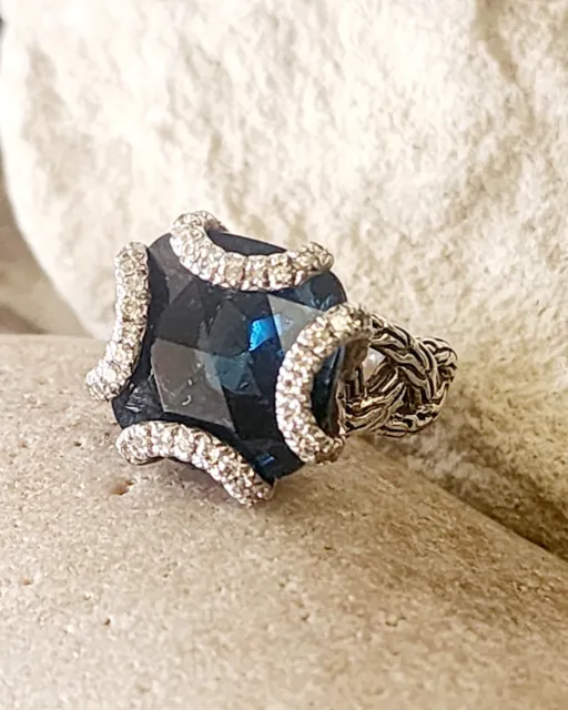 JOHN HARDY LONDON Blue Topaz with Diamonds Cable Woven Ring SO PRETTY ...