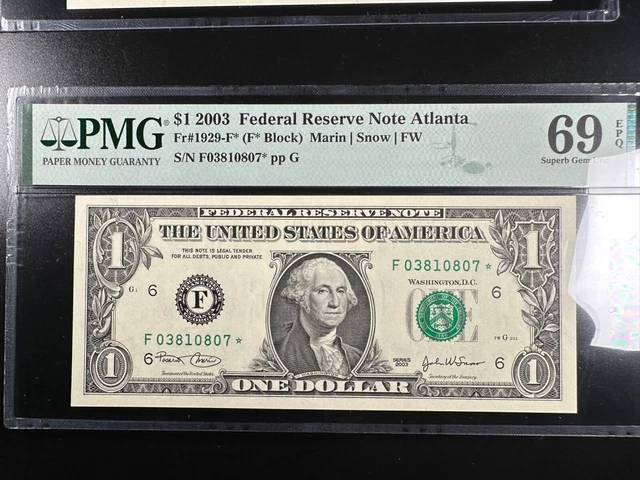 Top Pop Star Federal Reserve Note PMG 69 EPQ  2003 fr 1929-f* Atlanta 3