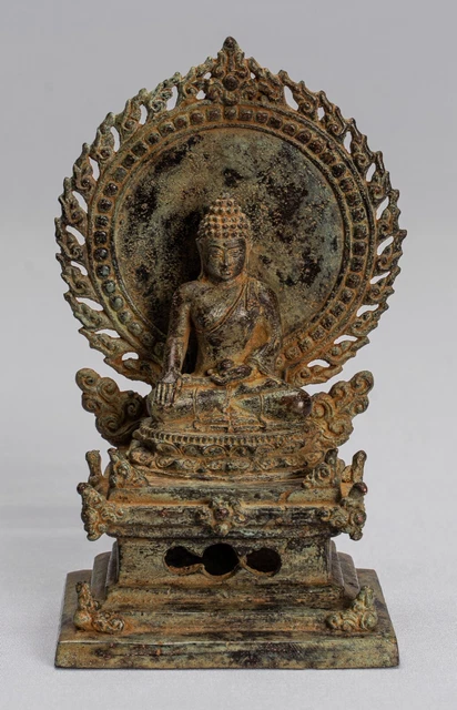 Antique Indonesian Style Seated Bronze Javanese Enlightenment Buddha - 13.5cm/5"