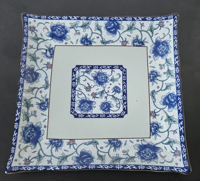 VINTAGE ORIENTAL PORCELAIN Decorative Square Plate Blue and White ...