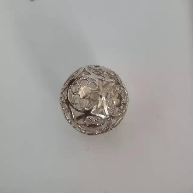 925 Sterling Silver Filigree Flower Ball Charm Pendant