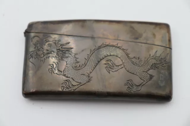 Rare Antique Silver Chinese Card Case Marked HC Engrave with a Dragon & LYM C 19