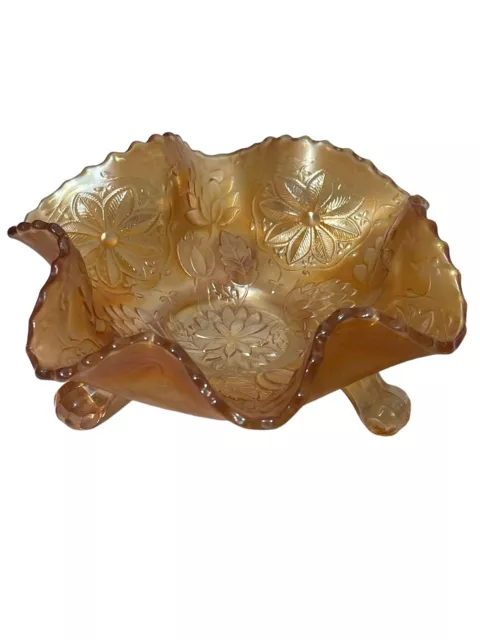 Vintage Fenton Carnival Glass Marigold 6" Water Lily Iridescent Bowl Candy Dish