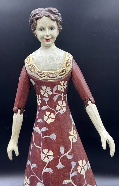 Stunning VTG Foreside Handcrafted Carved Wooden Folk Art Woman Doll Large 17” S1 2