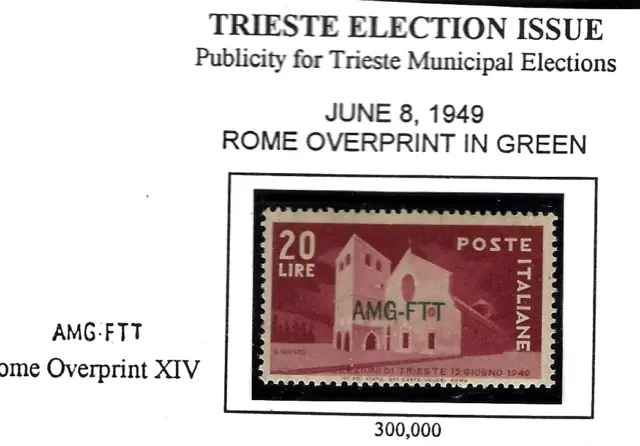 ITALY AMG FTT Stamp 1949 TRIESTE Election Issue Overprint MNH K55