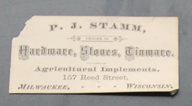 Civil War era 1865 Milwaukee WI Trade Card P. J. Stamm Hardware