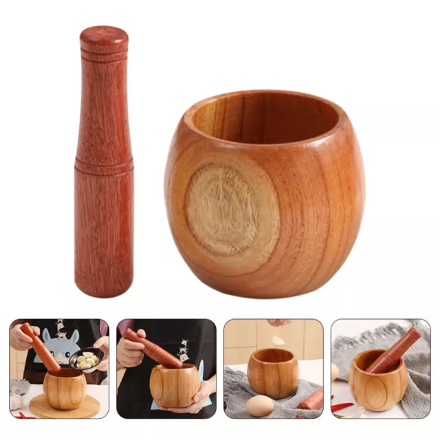 Wood Garlic Grinder Household Bowl Kitchen Gadget Jar
