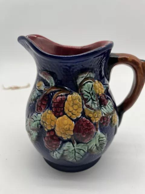 Majolica Pottery Pitcher, Blackberry, Staffordshire, Shorter & Son England 5"