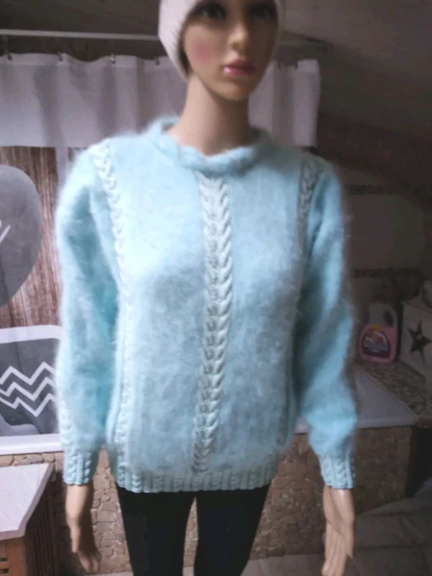 Pull Tricoté Main Anny Blatt - Angora & Lacet Victoria - Dos Ajouré Taille 38