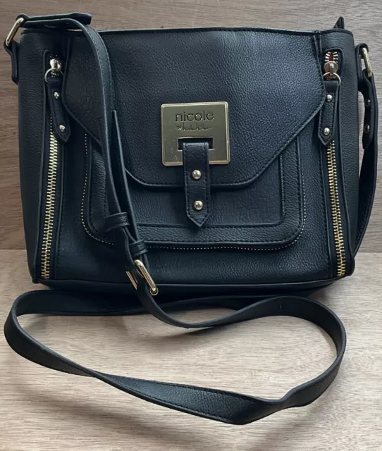 Nicole Miller Handbag Women M Black Faux Leather Tote Satchel Purse  Shoulder Bag