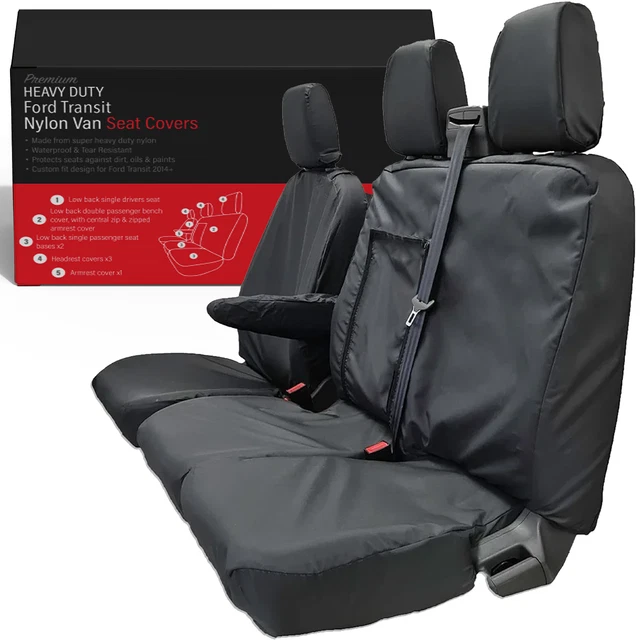 Funda De Asiento Para Ford Transit Custom 2013-2023 - Material De Cuero Artificial Y Tela, Color Rojo