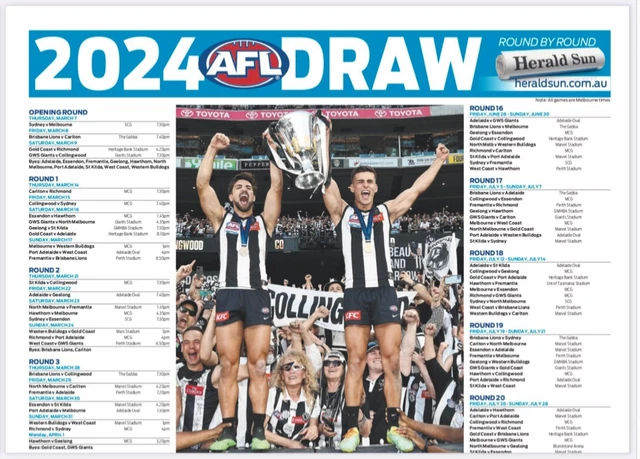 2024 AFL FOOTBALL All Teams Match Fixture Draws Poster, 2 Set ,Free