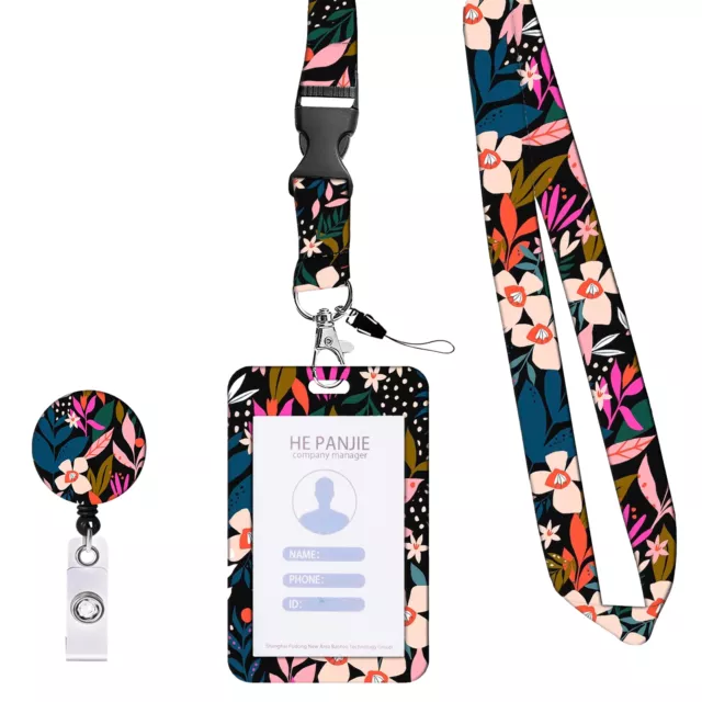 Vertical ID Card Swivel Lobster Clasp Neck Strap Badge Holder Set Teachers