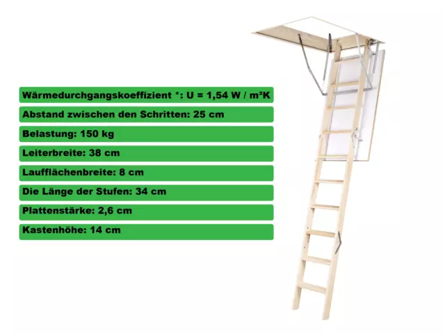 Dachbodentreppe Gedämmte Bodentreppe Speichertreppe Fichte Holz Treppe TERMO 3