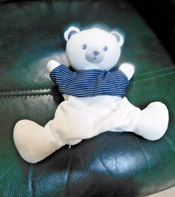 doudou marionnette ours simba kiabi blanc bleu tbe