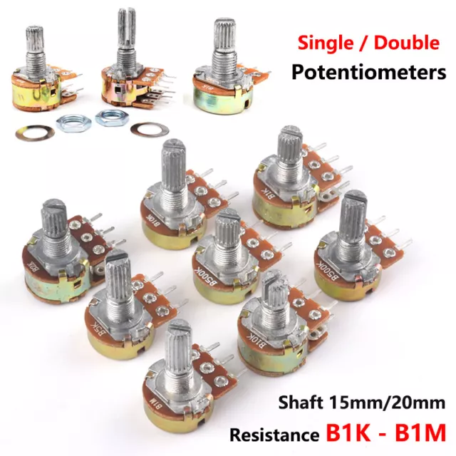 WH148 Adjustable Single/Double Potentiometers Shaft 15mm/20mm B1K B10K B20K-B1M