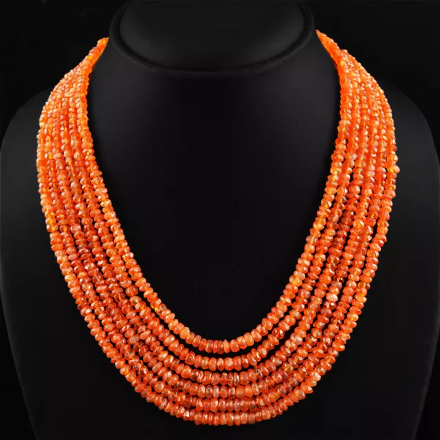 397,00 Cts Natürliche 6 Stränge Reich Orange Karnelisch Facettierte Perlen Halskette (Dg)