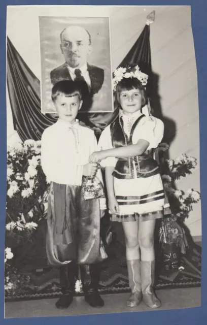 Beautiful Boy and Girl in Ukrainian Folk Costume Vyshyvanka Soviet Vintage Photo