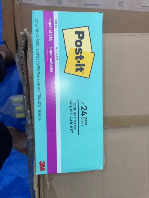 Post-It 3 in. x 3 in. Super Sticky Notes - 24 Pads with 70 Sheets Total 1680