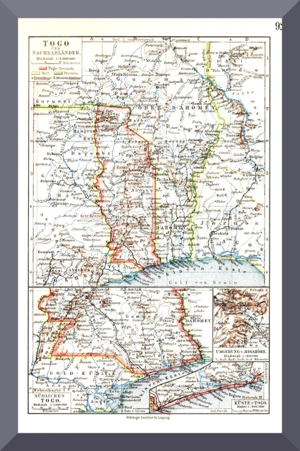 alte Landkarte +TOGO und NACHBARLÄNDER+ 1900 +Deutsche Koloniei+