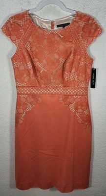 Antonio Melani Orange Crochet Bodycon Dress Short Sleeve Cocktail Sz 6 New