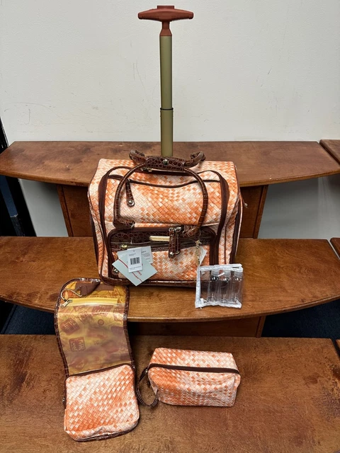 New Samantha Brown Basketweave Underseat Wheeled Bag 15"Carryon Orange