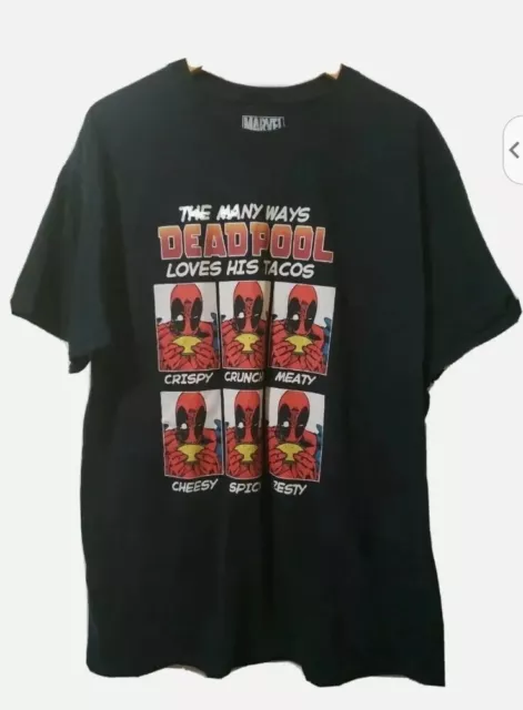 Marvel Mens Graphic Tee Size XL Black Deadpool Spiderman Tacos Short Sleeve