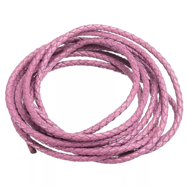 3mm Round Braided Leather Cord for Crafts Jewelry Making, Pink(2.2Yards)