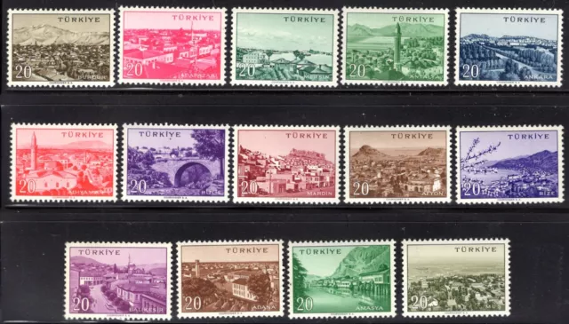 Turkey 1958 MNH Turkish Towns. 14 x 20k  (SG 1760 to 1826)