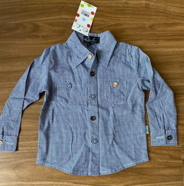 Oobi Boys Nicolas Navy Check Retro Shirt - Size 2Y - BNWT - RRP $39.95