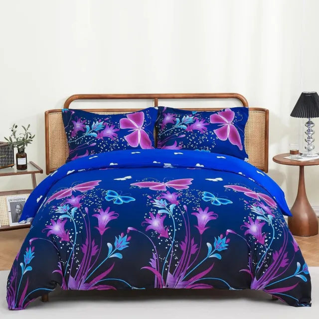 Purple Butterfly Duvet Doona Quilt Cover Set Double Queen King Size Bedding Set