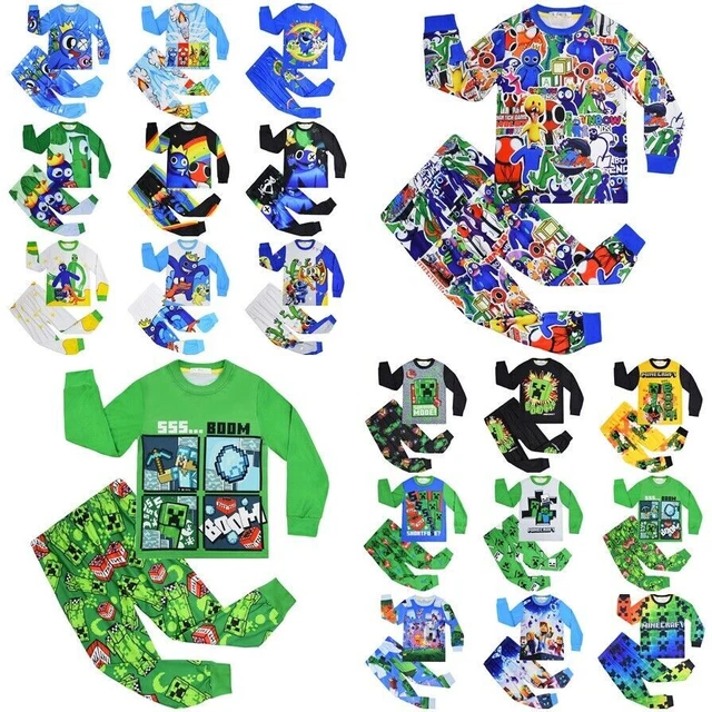 Rainbow Friends Minecraft Kids Boys Girls Pajamas Long Sleeve T-shirt Pants Set