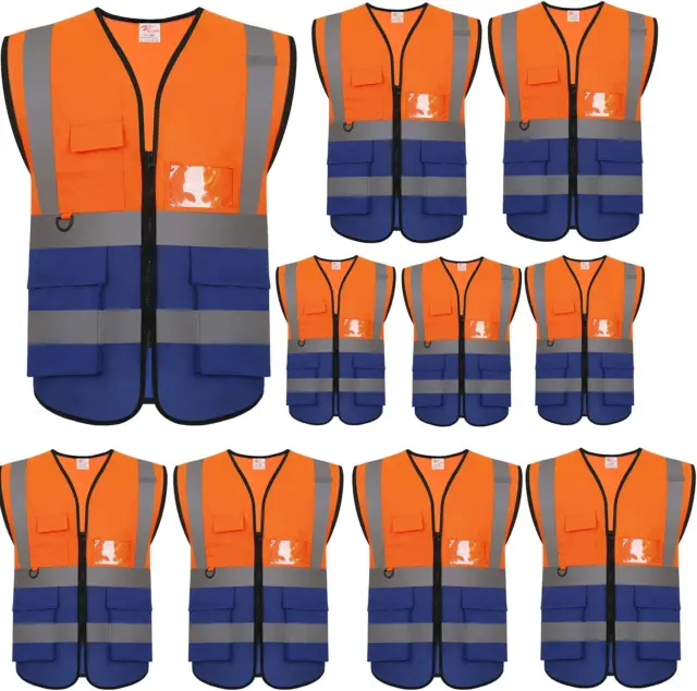 Zojo High Visibility Safety Vests with Pockets, Pack of 10,Wholesale Reflective