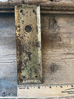 Vtg Chippy Mission Style Rustic Aged Patina Shabby Door Knob Backplate 3