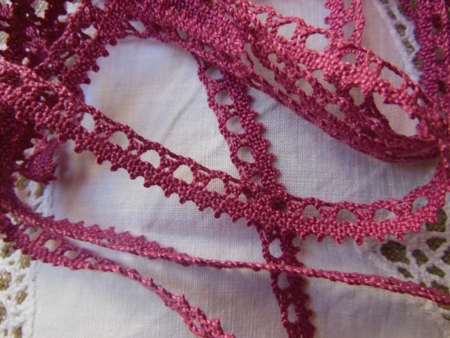 Antica Pizzo Vintage Cotone Rosa Violino 3 Metri Su 0,9 CM A2