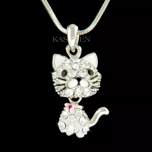 Movible Gatito Kitty Tigre Con Cristal Swarovski Collar Joyería Lindo