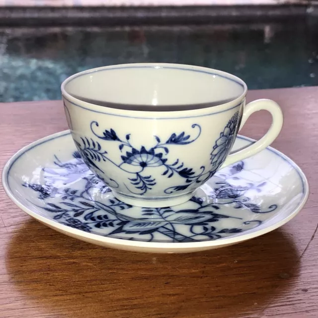 Antique Meissen Blue Onion Tea Cup Saucer Demitasse Fine Porcelain Germany