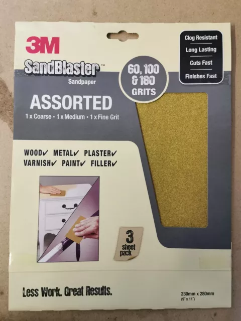 Hojas de papel de lija 3M Sandblaster con granos surtidos, 3 hojas de alto rendimiento 2