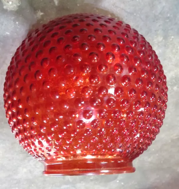 Large 8” Amberina Red Orange Hobnail Globe Ball Shade 4” Fitter (SSS-1)