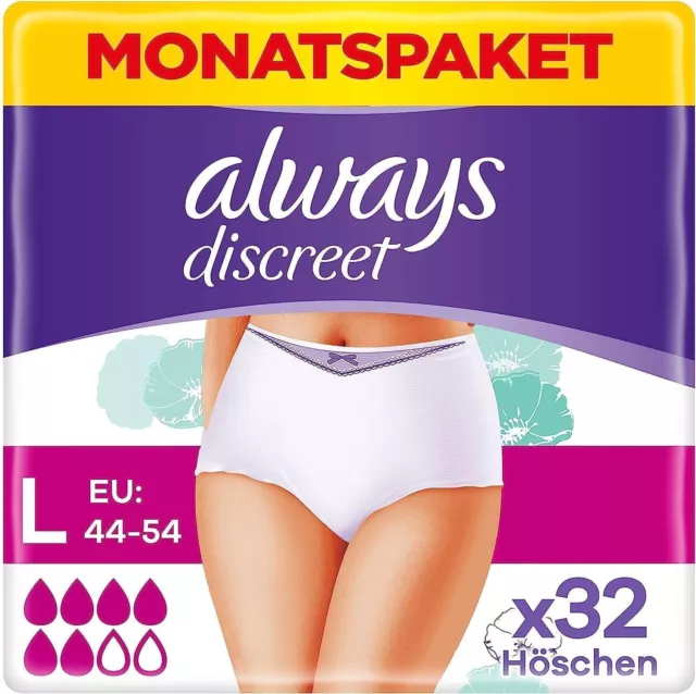 Always Discreet Inkontinenz Pants Plus 6 Größe L Monatspaket 32 Höschen