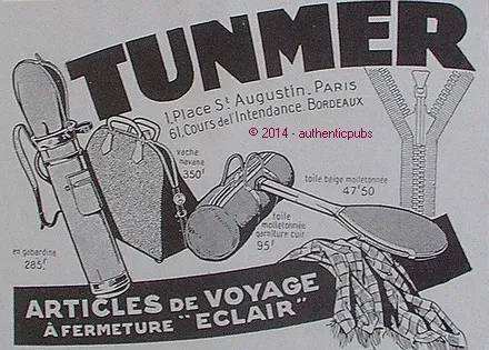 Publicite Tunmer Article De Voyage Fermeture Eclair Sport Golf Tennis De 1925 Ad