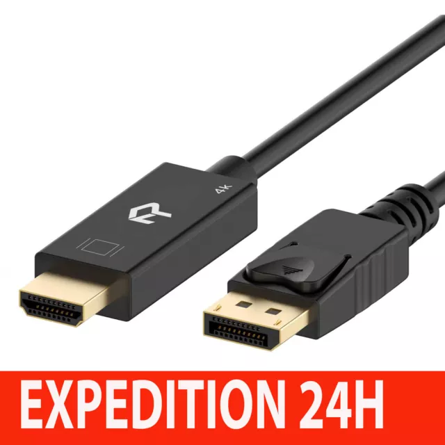 Câble DisplayPort vers HDMI, Résolution 4K, 1,8 m, Noir